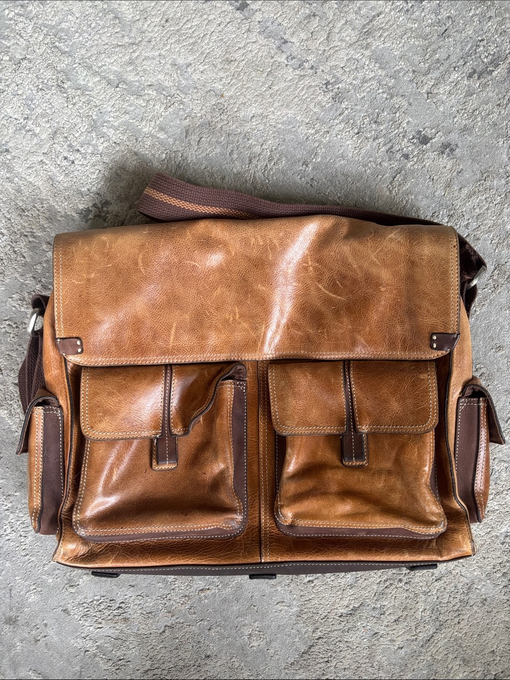 Fossil Cognac Brown Leather Messenger Bag